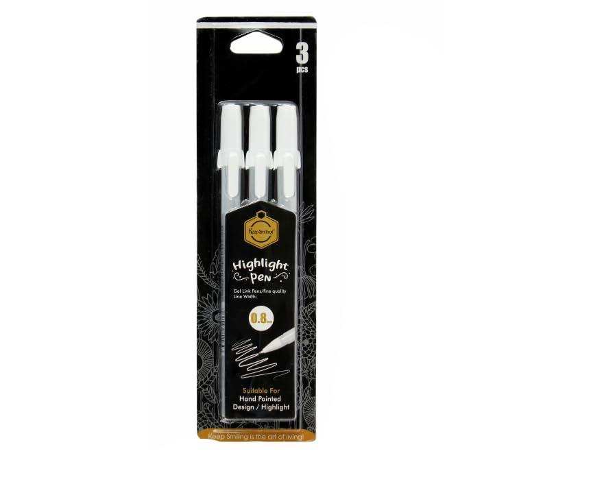 3 Stylos Gel Blanc 0.8 mm – Stylo Gel pour Détails, Highlight & Dessin