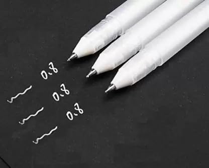 3 Stylos Gel Blanc 0.8 mm – Stylo Gel pour Détails, Highlight & Dessin