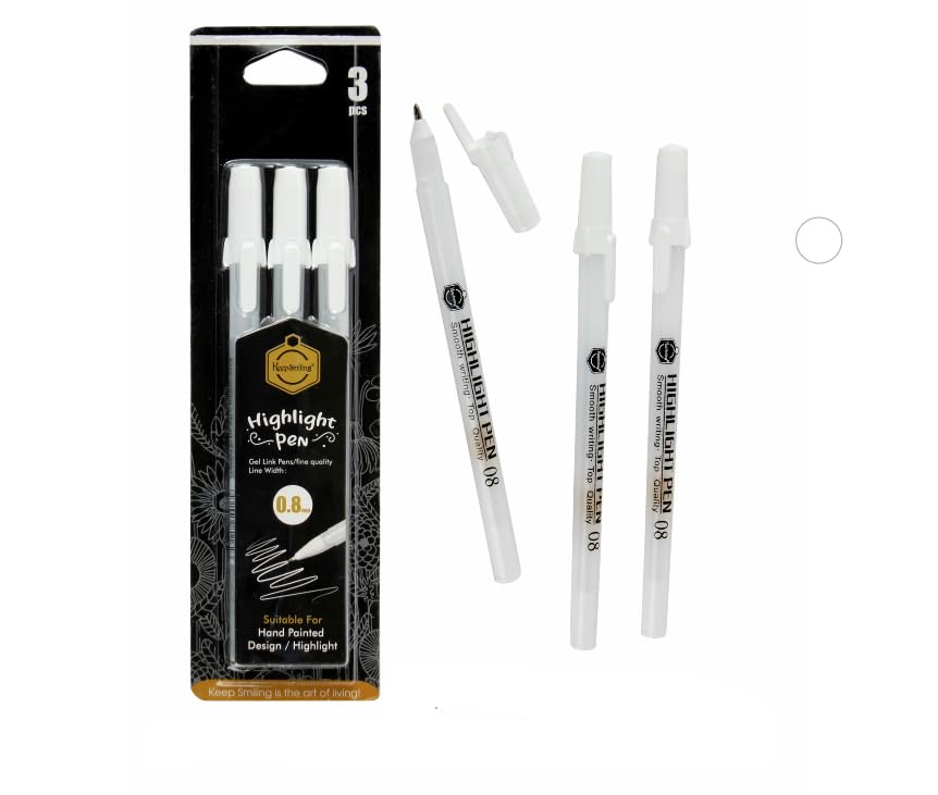 3 Stylos Gel Blanc 0.8 mm – Stylo Gel pour Détails, Highlight & Dessin