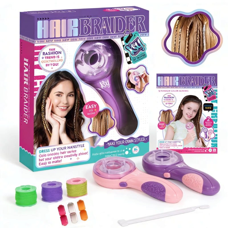 Machine à Tresser Automatique Pour Filles – Kit Créatif Coiffure Avec 3 Styles, Rubans Et Pierres – Cadeau Anniversaire Enfant