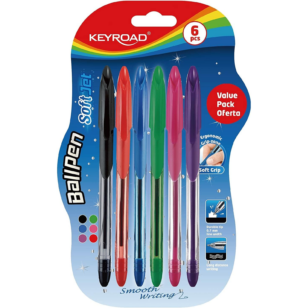 6 Stylos Bille Soft Grip, Keyroad | Oneaday