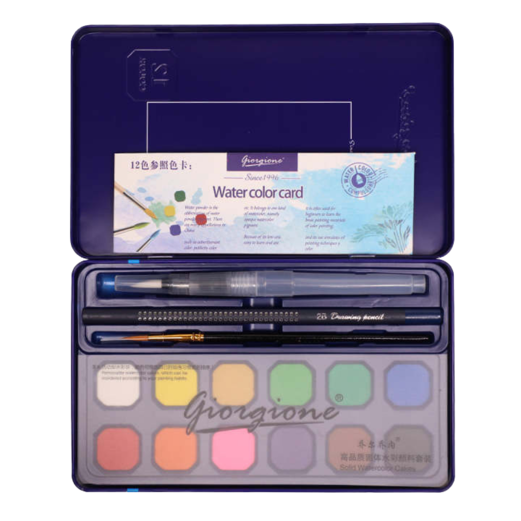Boîte Aquarelle Giorgione – 12 Couleurs + Pinceau Réservoir & Accessoires beaux-arts prix tunisie