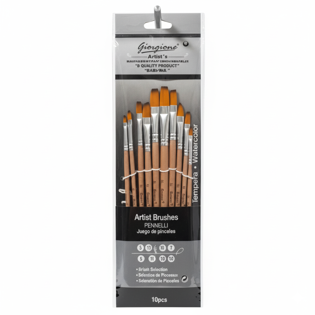 Pochette de 10 Pinceaux Plat G-100F - Giorgione beaux-arts prix tunisie