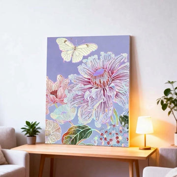 Papillon blanche et Grande Fleur violet