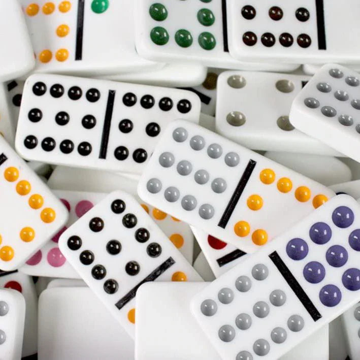 Shine Jeux De Dominos Double Six - 28 Dominos Colorés Dans Boîte Étain Rétro
