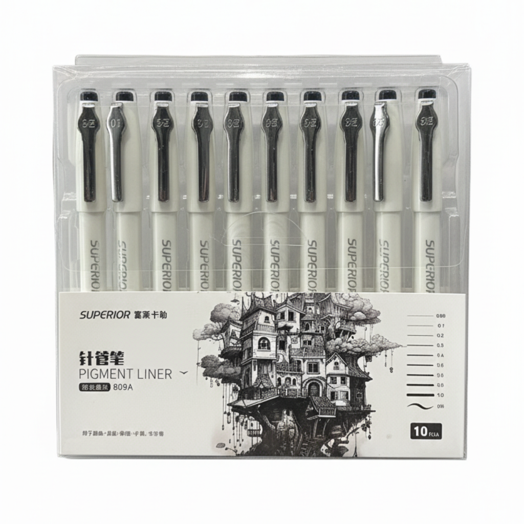 Set de 10 Stylos Pigment Liner Superior 809A – Pointe Fine Waterproof beaux-arts prix tunisie