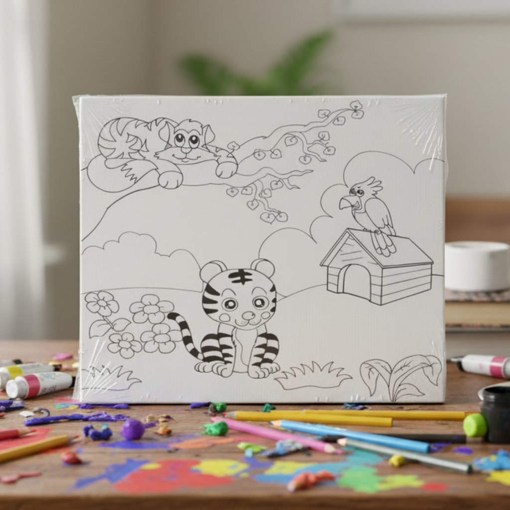 Toile à Colorier 20×25 cm – Motif Tigre & Animaux