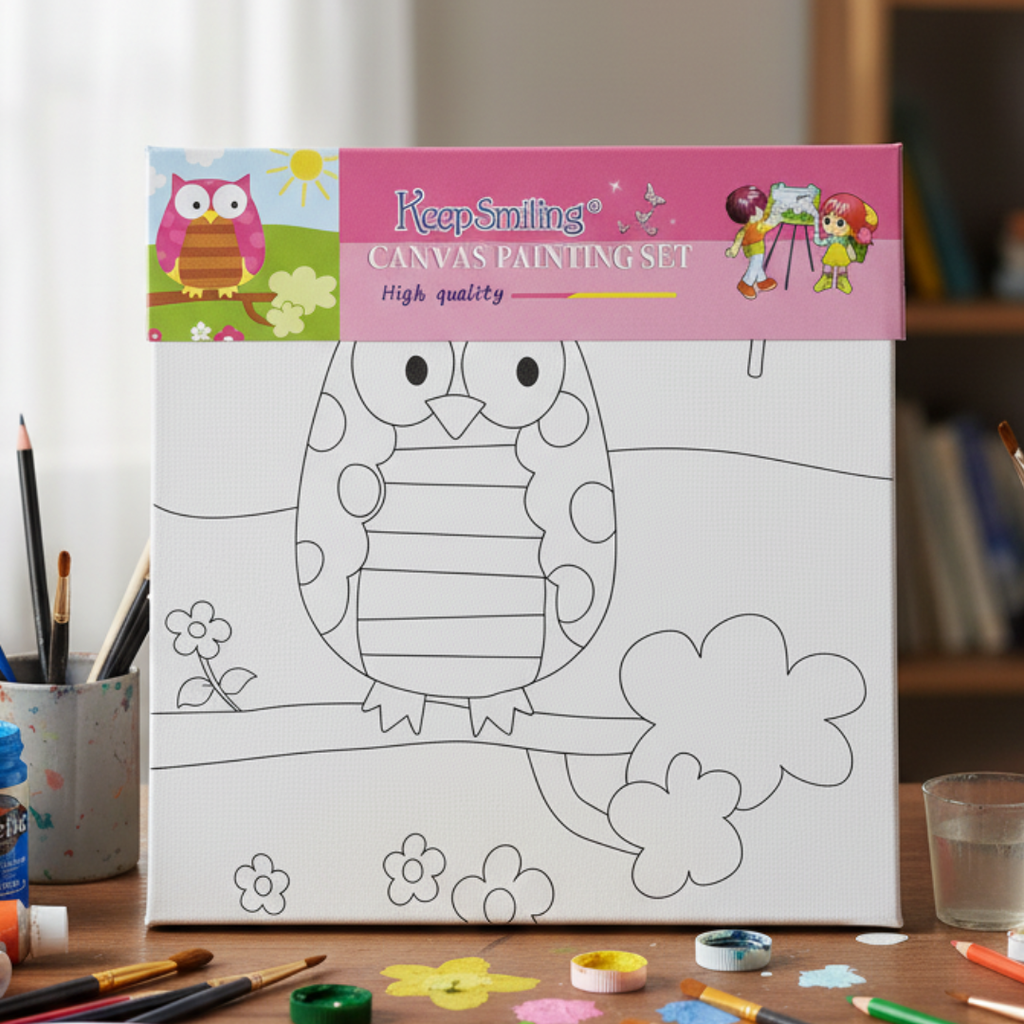 Toile à Peindre 20×20 | Motif Hibou – Keep Smiling beaux-arts prix tunisie