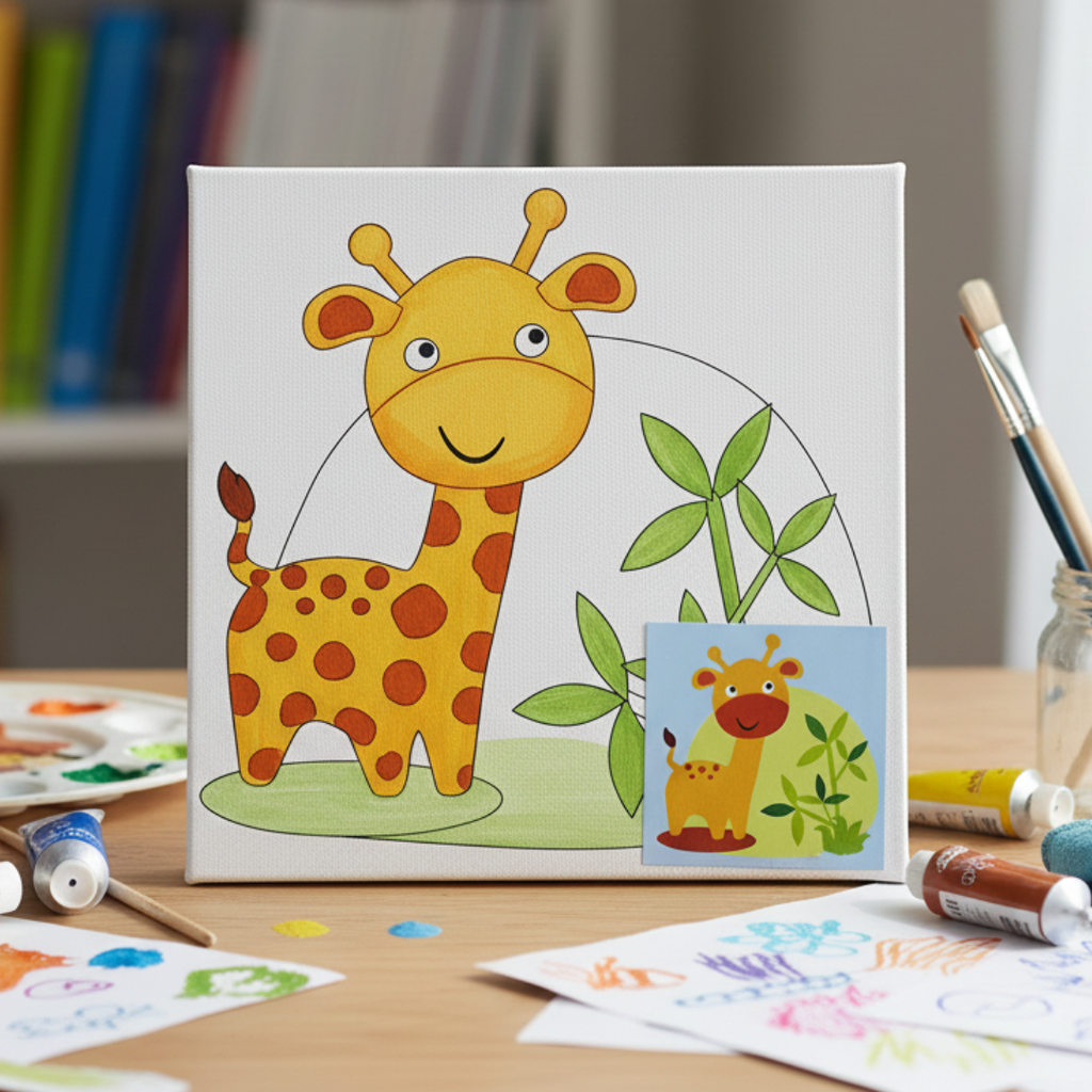 Toile à Peindre Enfant 15×15 – Modèle Girafe | Tableau DIY à Colorier