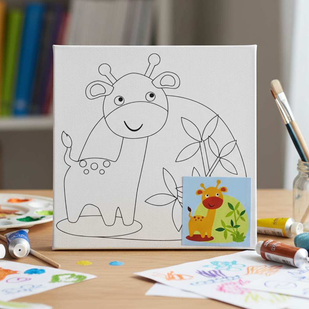 Toile à Peindre Enfant 15×15 – Modèle Girafe | Tableau DIY à Colorier