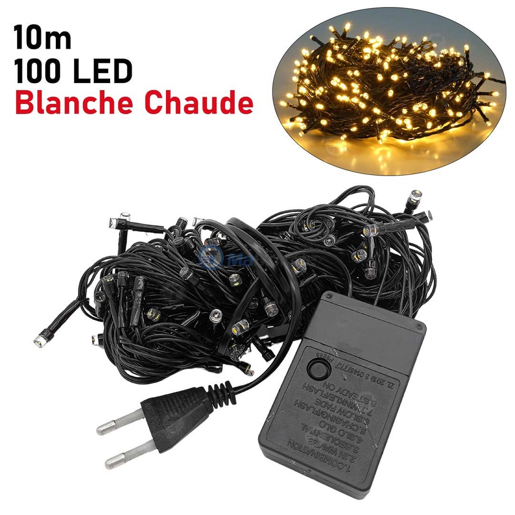 Jeux de lumières décoratives 100 LED 10m blanche chaude anniversaire prix tunisie