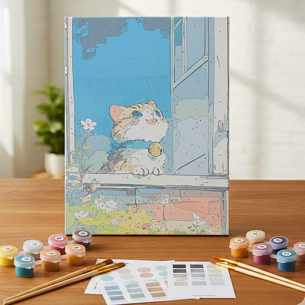 🎨 Kit Peinture à la Gouache sur Toile – DIY Art Chat à la Fenêtre beaux-arts prix tunisie