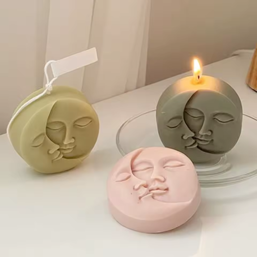 Moule en silicone pour bougie visage lune et soleil - Ref CK10-117 beaux-arts prix tunisie