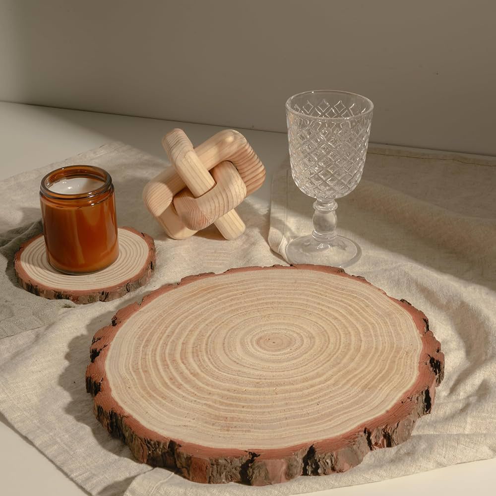 Plateau de tranche d'ornement rustique en dalles de bois naturel barky Réf SL_269 beaux-arts prix tunisie