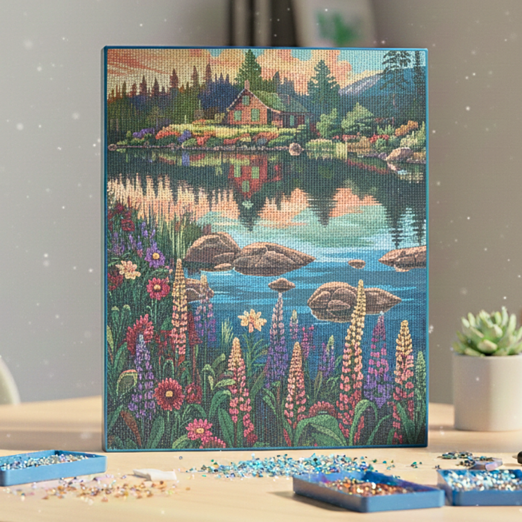 Tableau peinture En Diamant, Broderie Kit Complet 💎 🏡🎋Cabane du Crépuscule beaux-arts prix tunisie
