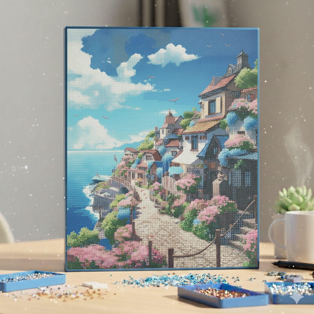 Tableau peinture En Diamant, Broderie Kit Complet 💎 🌊🏘Trésors du Rivage beaux-arts prix tunisie