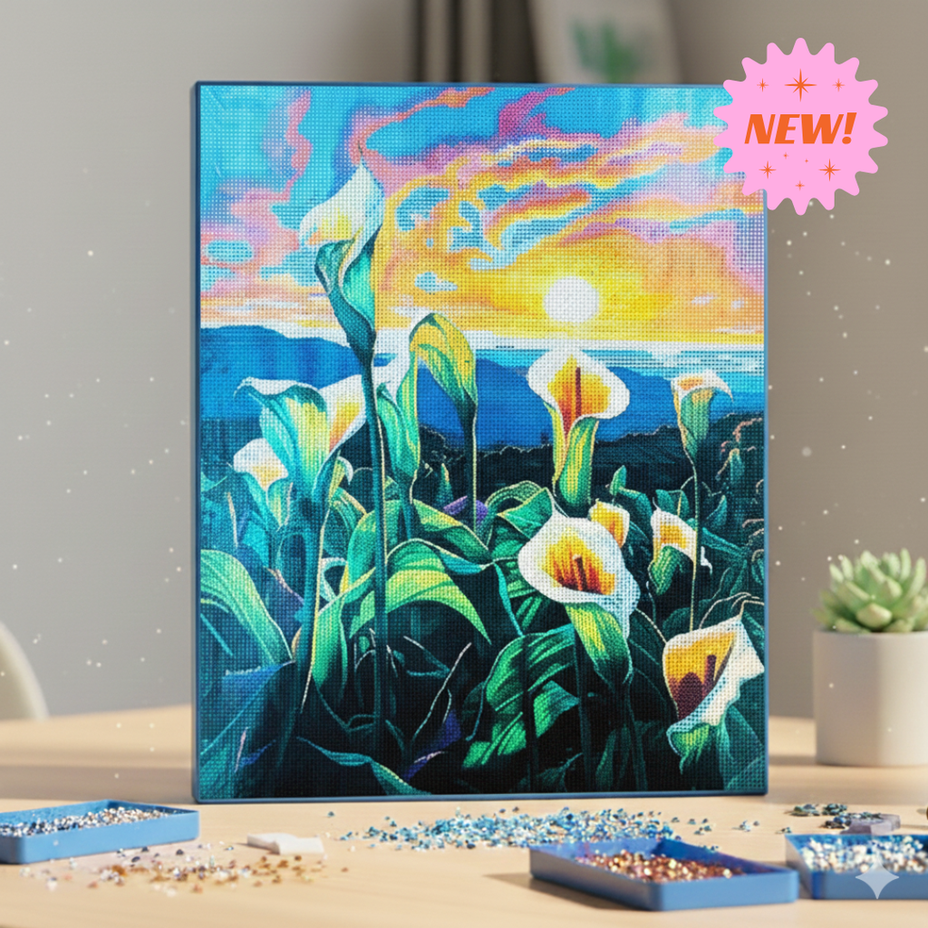 Tableau peinture En Diamant, Broderie Kit Complet 💎 🌼🌅Fleurs blanches et jaunes beaux-arts prix tunisie