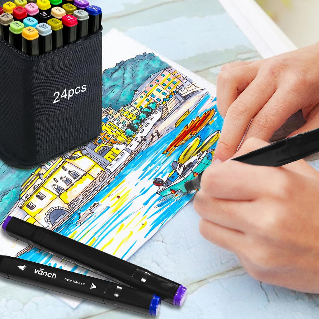 🌈 Pack Coloriage : 🐠 Animals livre de coloriage & Marqueurs à Alcool – Double Pointe, 24 Couleurs Bureau prix tunisie