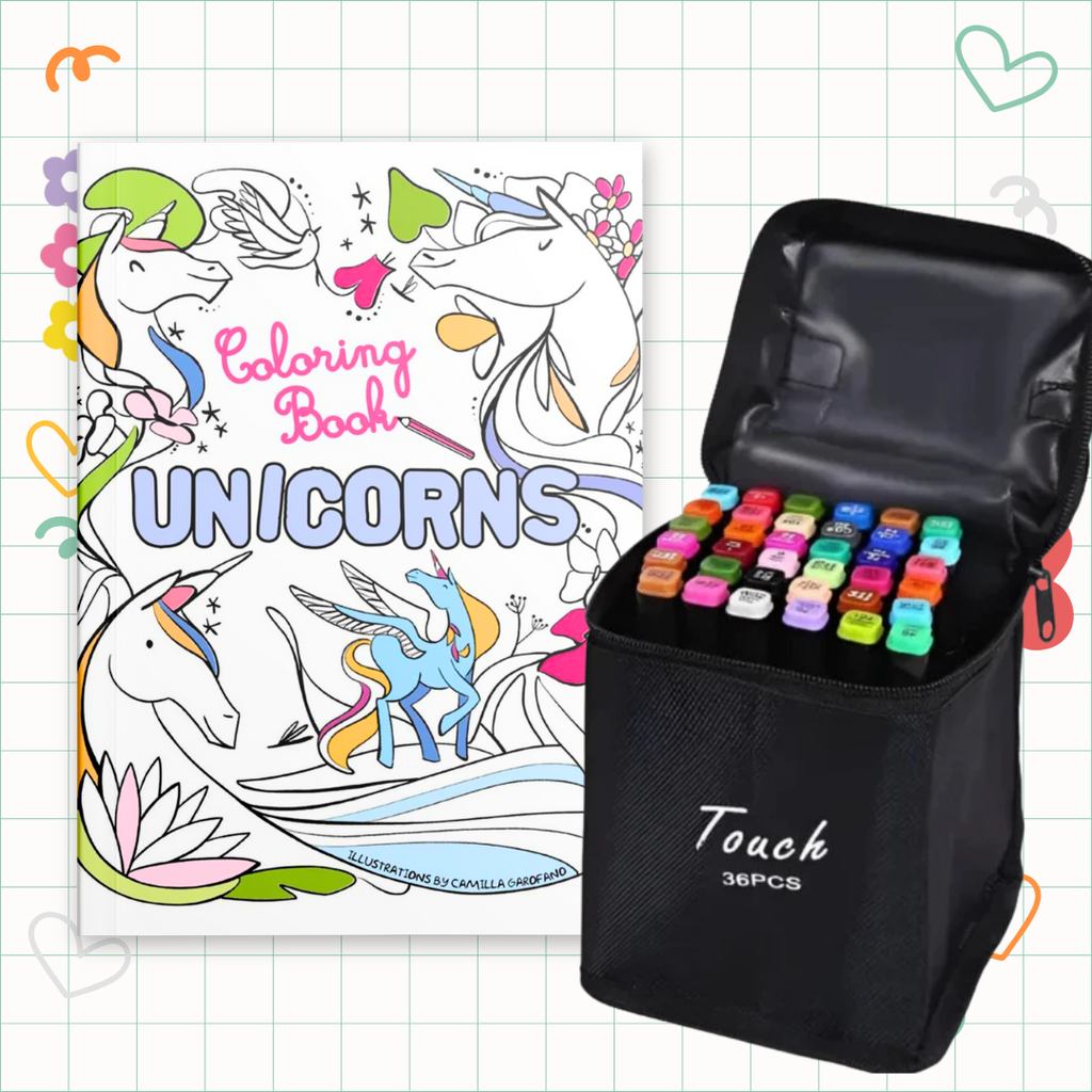🌈 Pack Coloriage : 🦄 Unicorns livre de coloriage & Marqueurs à Alcool – Double Pointe, 36 Couleurs Bureau prix tunisie