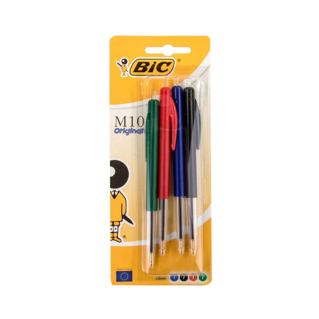 Pack de 4 Stylos BIC M10 Original – Bleu, Noir, Rouge, Vert – Pointe 1.0mm Bureau prix tunisie