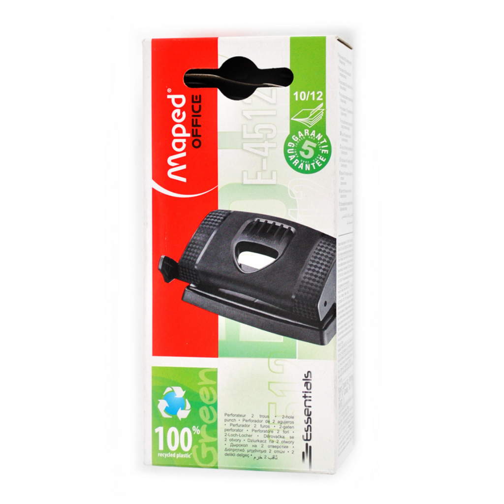 Maped Office Perforatrice 2 Trous Essentials Metal - Jusqu'à 12 Feuilles, Guide International Et Système De Calage