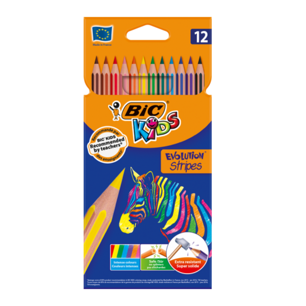 POCHETTE DE 12 CRAYONS COULEURS EVOLUTION STRIPES - BIC Bureau prix tunisie