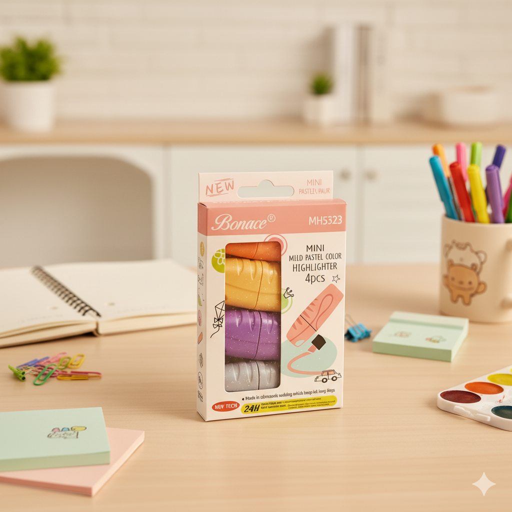 🖍️ Set de 4 Surligneurs Pastel Bonace – Couleurs Douces et Élégantes Bureau prix tunisie
