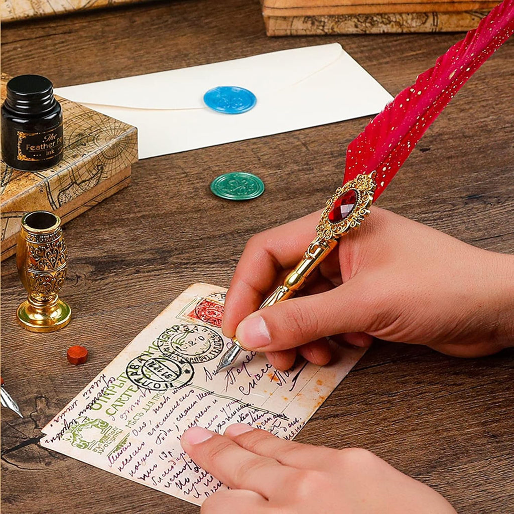Stylo plume à plume pour calligraphie, fait à la main, stylo plume stylo à encre antique Rouge plume Bureau prix tunisie