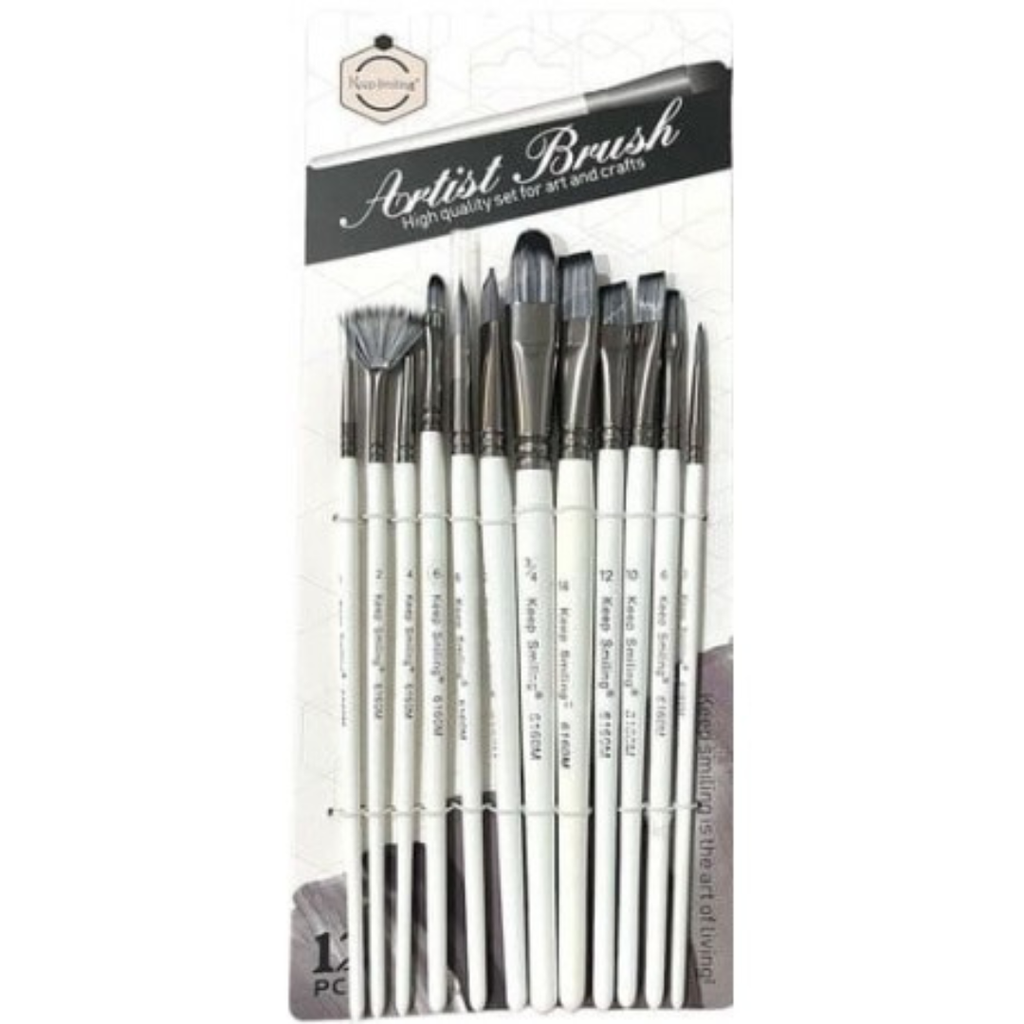 Set de 12 Pinceaux Keep Smiling – Peinture à l’Huile, Acrylique & Gouache beaux-arts prix tunisie