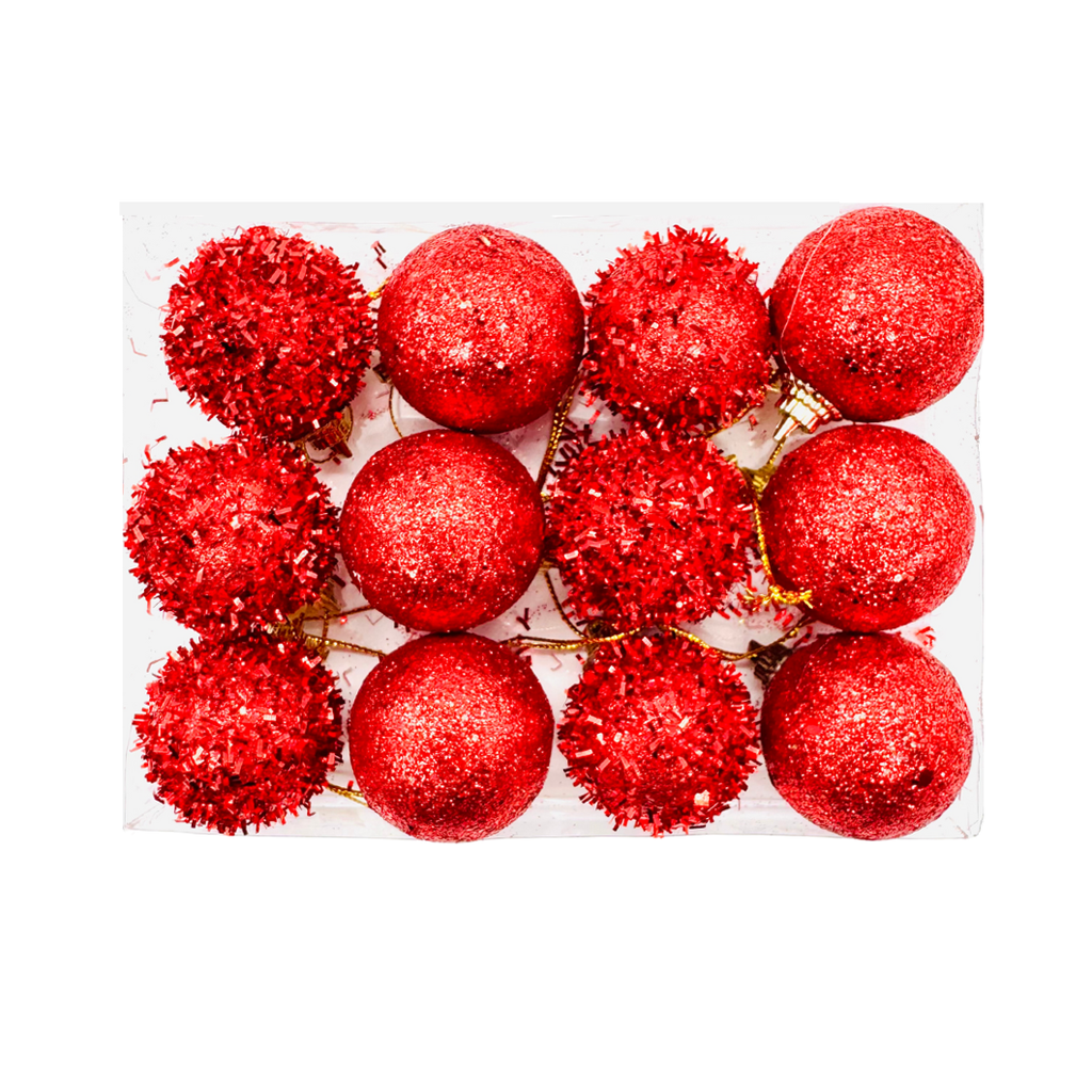Lot de 12 mini boules de Noël à paillettes Rouge Décoration Noel prix tunisie