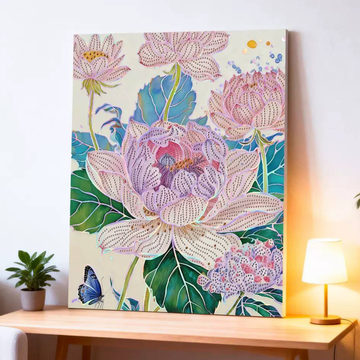 Grande Fleur Rose et Papillon Bleu