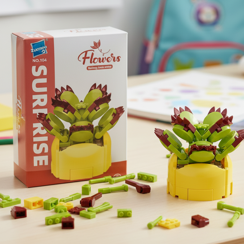 Puzzle en briques Décoratif - Pot de Fleur🎍 Or rose jeux prix tunisie