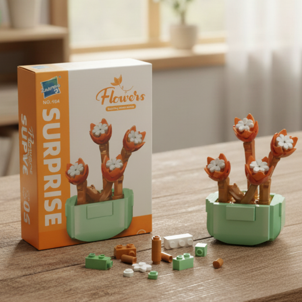 Puzzle en briques Décoratif - Pot de Fleur🎍 Orange jeux prix tunisie