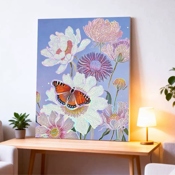 Fleurs Blanches et Papillon Orange