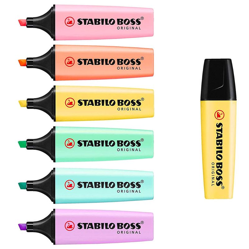 STABILO BOSS ORIGINAL Lot De 15 Surligneurs – Couleurs Fluores Et Pastel Assorties, Pointe Biseautée, Anti-Dessèchement 4h